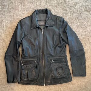♠️🖤 Boutique of Leathers Black Leather Jacket Zip Up M EUC Classic Y2K Chic
